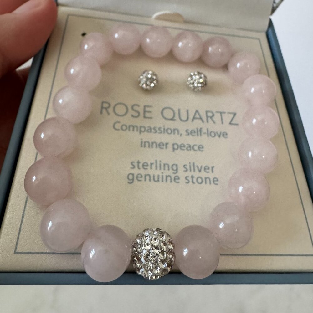 New brazalete with earrings pink Silver Treasures Pink Rose Quartz